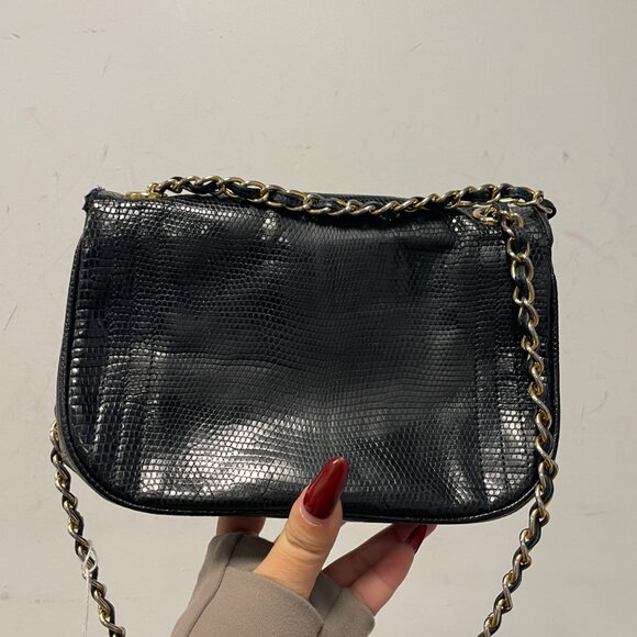 81405 Chanel Black Lizard Vintage Mini Flap Shoulder Bag - Picture 2 of 14